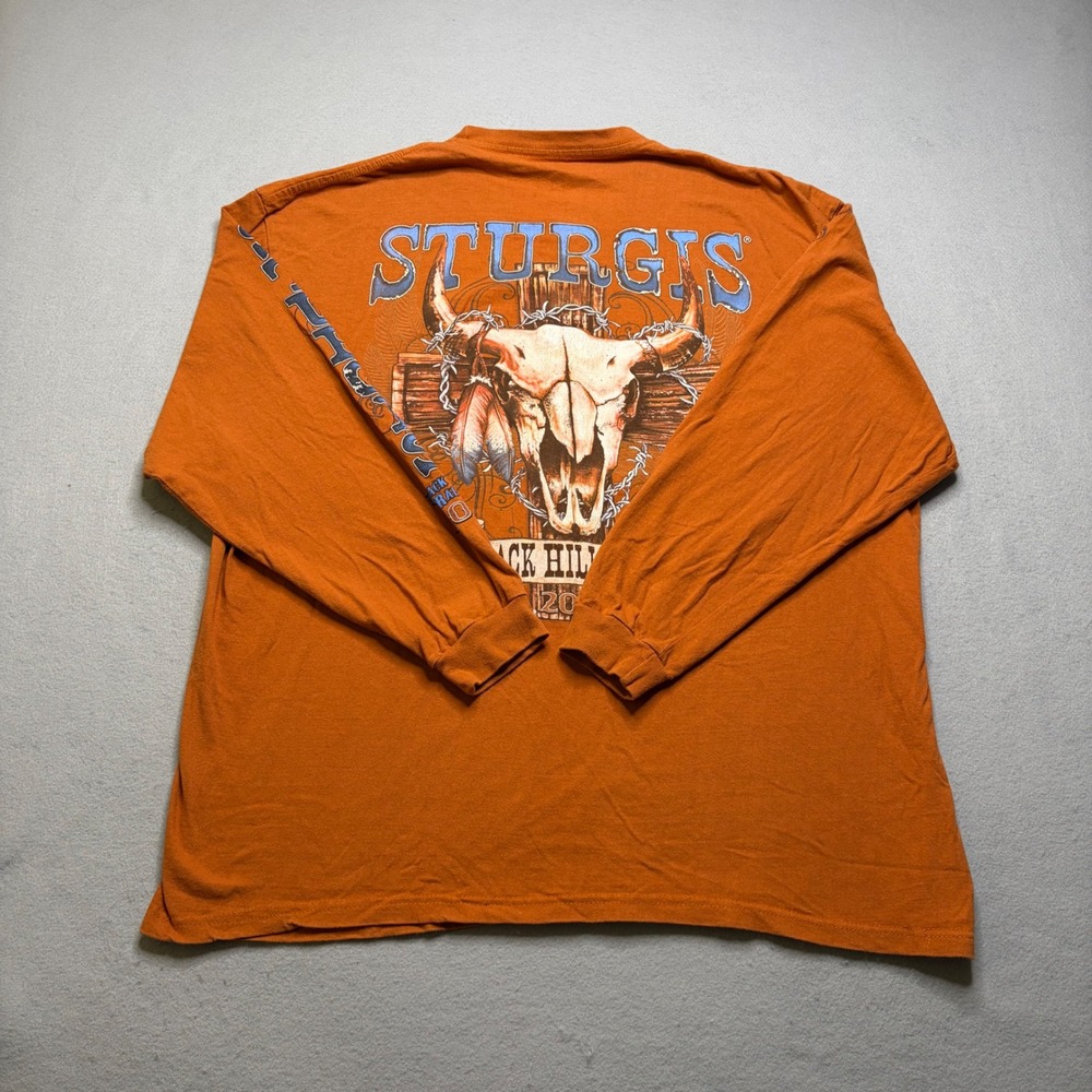 Sturgis Long Sleeve T-Shirt Mens XXL Orange Black Hills Rally 2012 Steer Skull‎